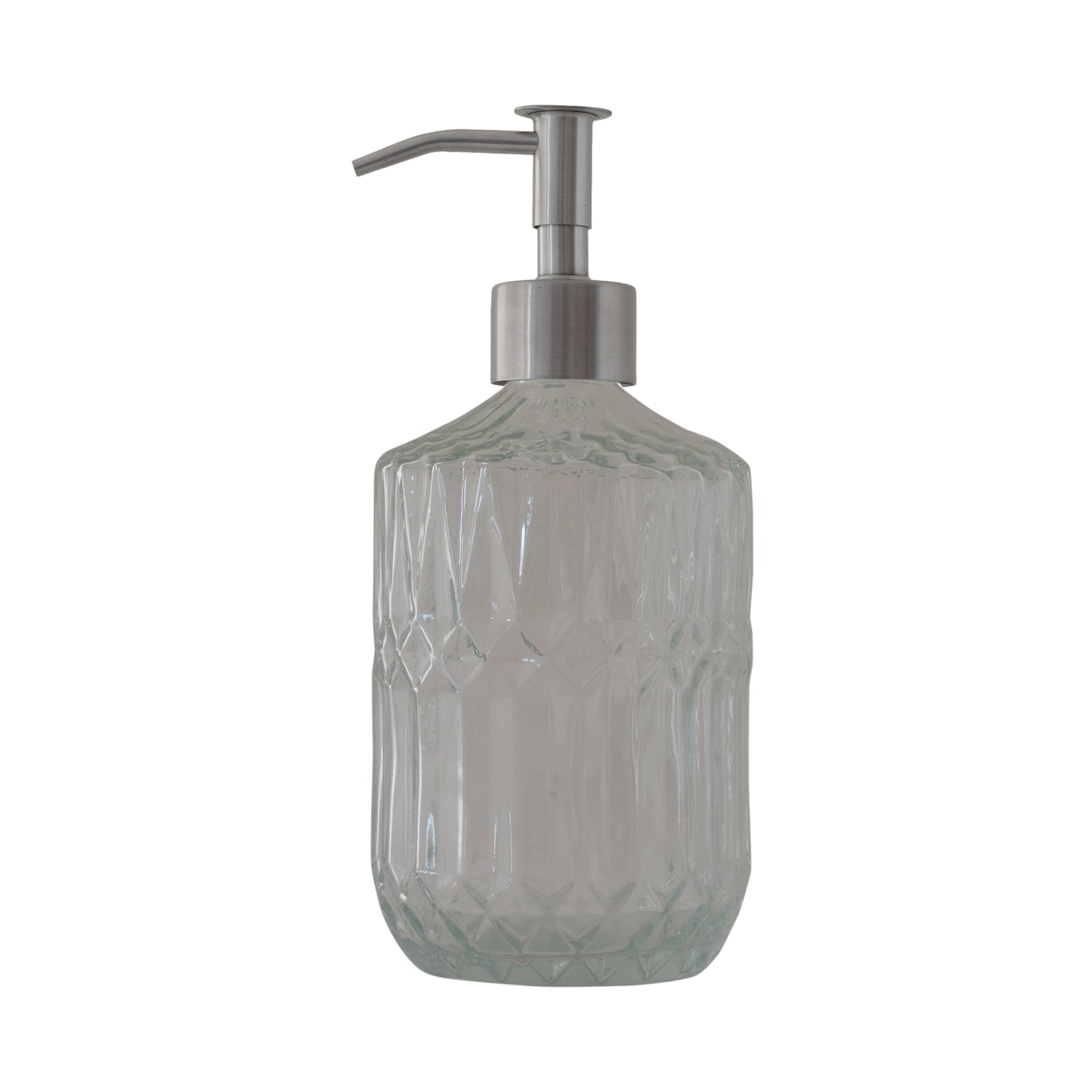 NEW - 2 pack 400mL (13.5mL) Empty Crytalline Design Glass Soap Dispenser with Narrow Stainless Steel Pump