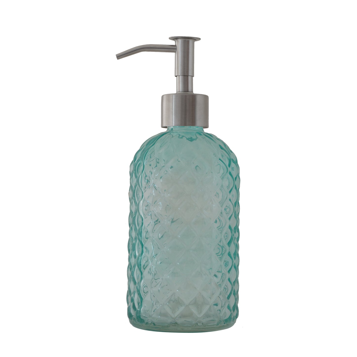 NEW - 2 pack 400mL (13.5mL) Diamond Lattice Glass Soap Dispenser with Narrow Stainless Steel Pump