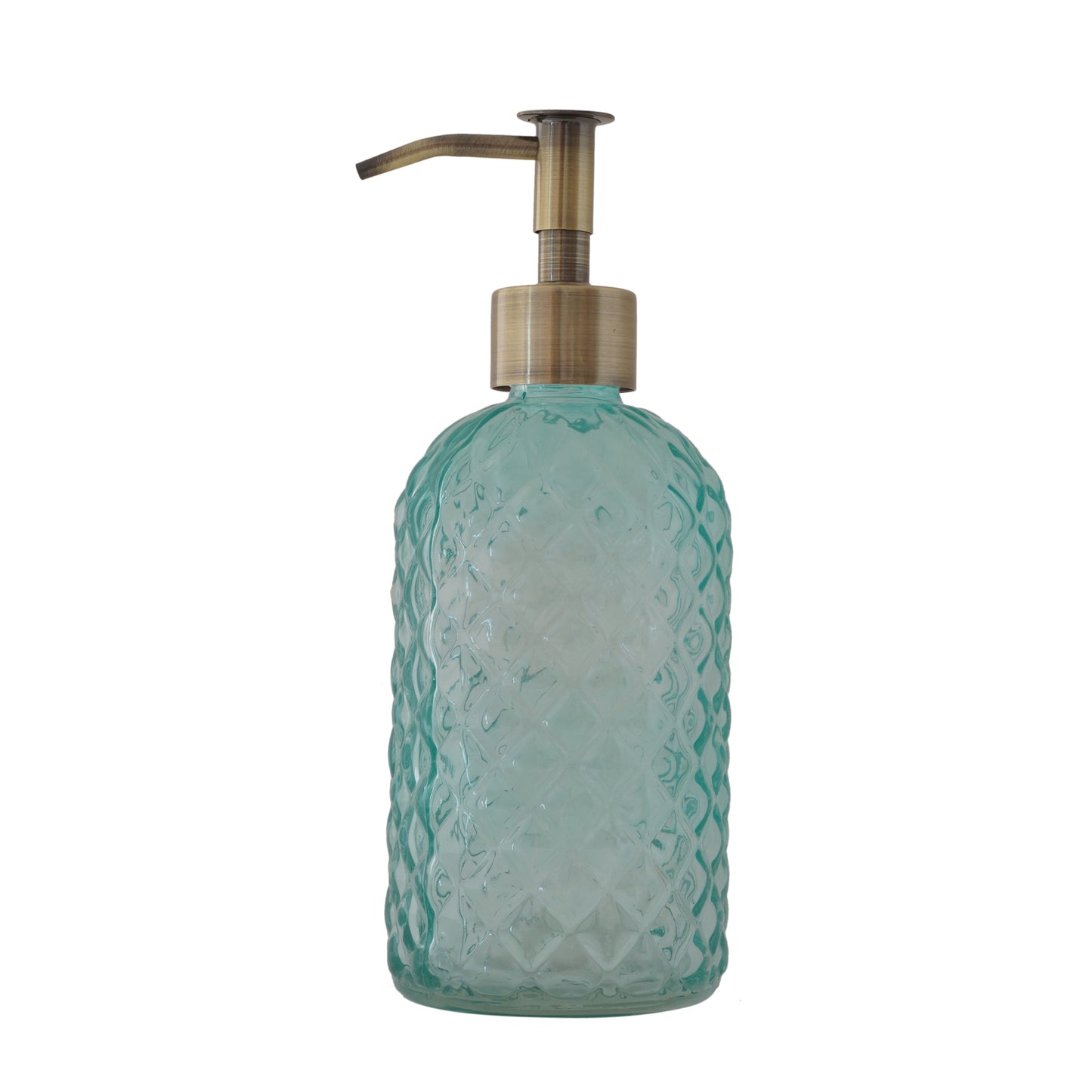 NEW - 2 pack 400mL (13.5mL) Diamond Lattice Glass Soap Dispenser with Narrow Stainless Steel Pump