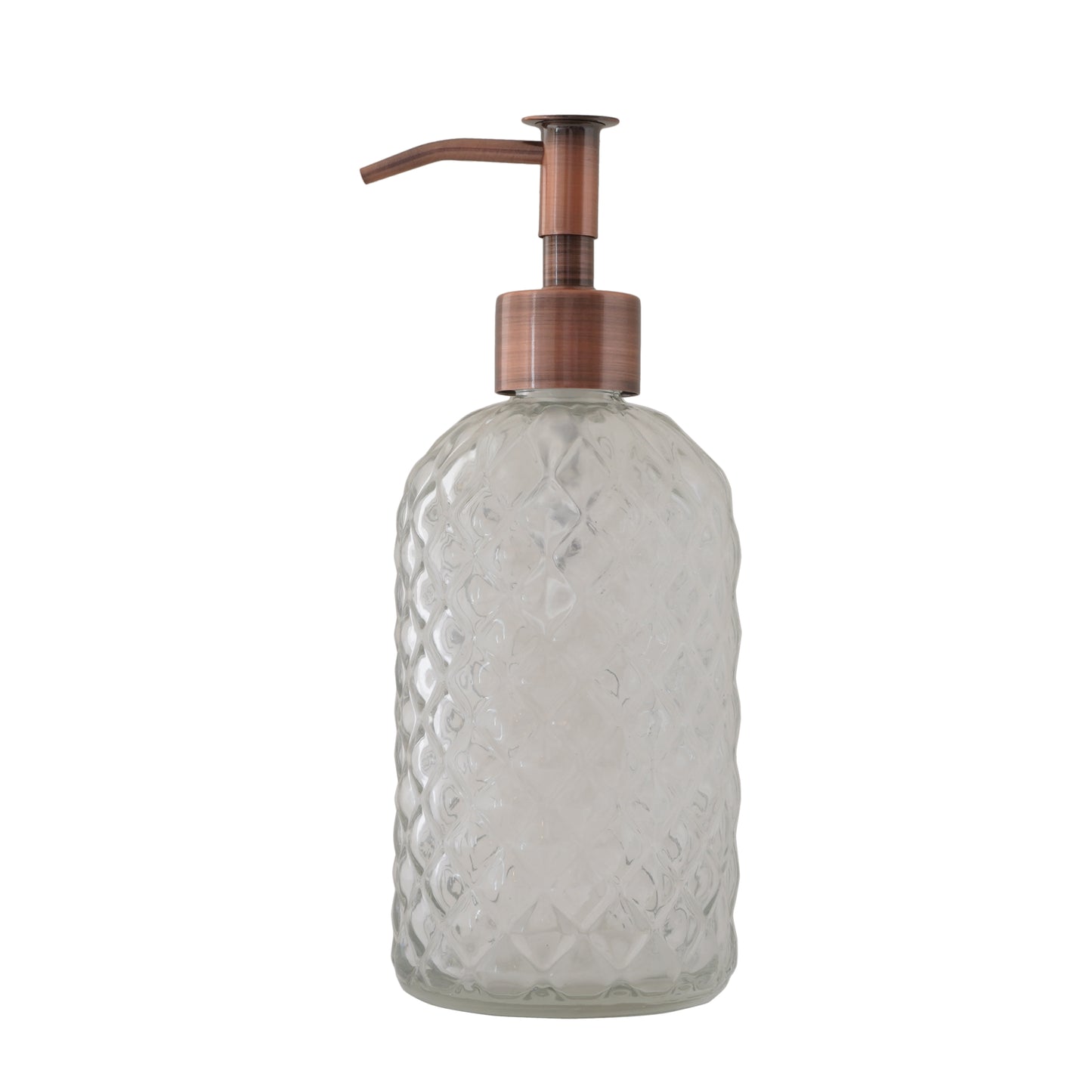 NEW - 2 pack 400mL (13.5mL) Diamond Lattice Glass Soap Dispenser with Narrow Stainless Steel Pump