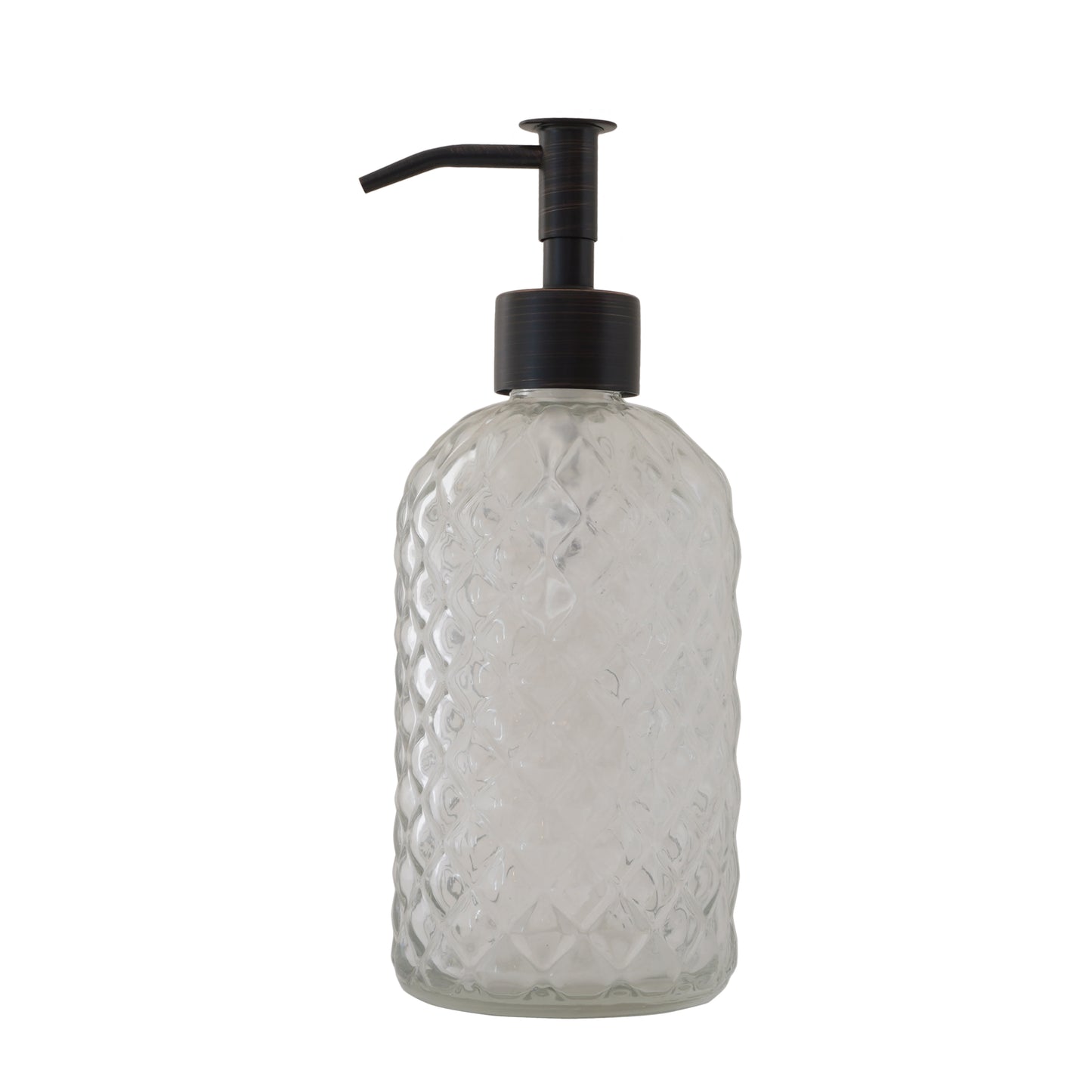 NEW - 2 pack 400mL (13.5mL) Diamond Lattice Glass Soap Dispenser with Narrow Stainless Steel Pump