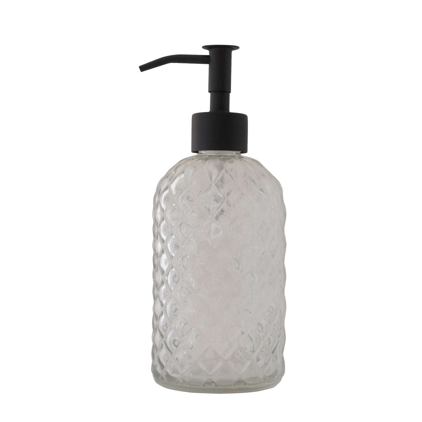 NEW - 2 pack 400mL (13.5mL) Diamond Lattice Glass Soap Dispenser with Narrow Stainless Steel Pump