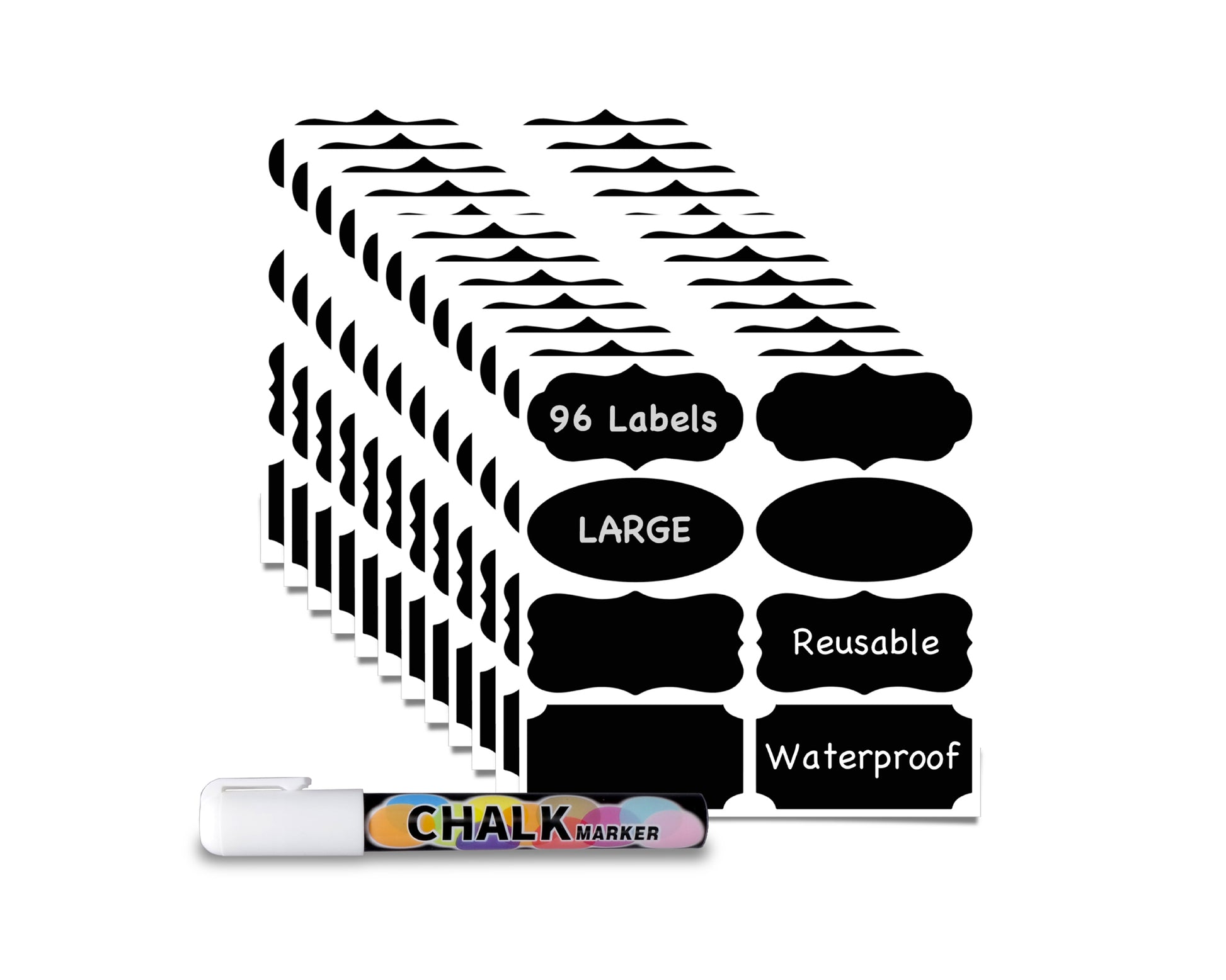 Vinyl Sticker Labels - Small Medium Large Chalkboard Labels with Erasable  Chalk Marker Pen - Variety of styles Reusable Removable Waterproof  Dishwasher Safe Premium Blackboard Stickers for Mason Jars Glass Bottles  Storage